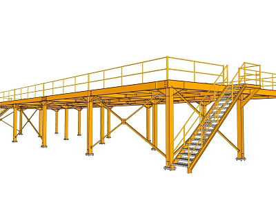 Industrial Yellow Steel Structure Platform With Guardrail And Stairs For Industrial Use 3d model