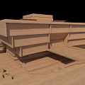 Modern Cultural Center Wooden Architectural Model With Geometric Structure And Multi Level Platforms