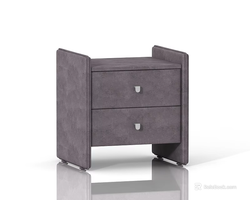 Gray Modern Bedside Table With Two Drawers And Metal Handles 3d model