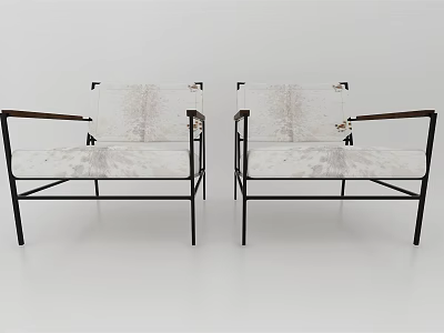 Modern Single Sofas With Black Metal Frame Wooden Armrests And Light Patterned Cushions 3d model