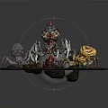 Various Colored Spiders With Mechanical Biological Features On Dark Base