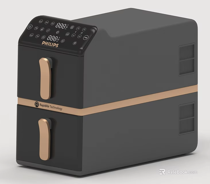Philips Black and Gold Air Fryer With Digital Control Panel For Modern Kitchen Appliances 3d model 