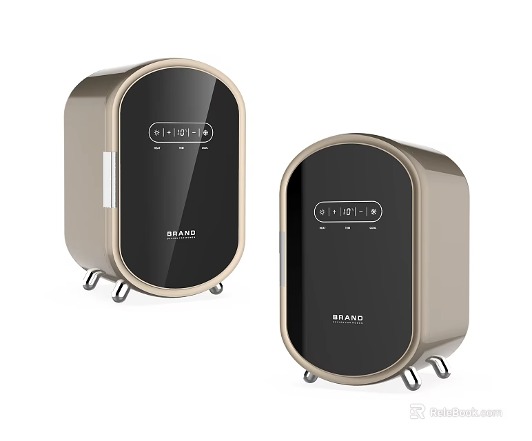Golden Compact Refrigerators Freezers With Black Panel Digital Display And Rounded Design 3d model