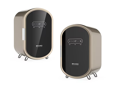 Golden Compact Refrigerators Freezers With Black Panel Digital Display And Rounded Design 3d model
