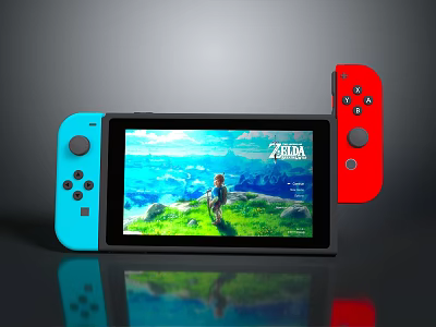 Nintendo Switch Game Console With Blue Red Controllers And Screen Showing The Legend of Zelda 3d model