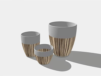 Decorative Ornament Set with Three Sizes White Top Bamboo Striped Base for Home Decor 3d model