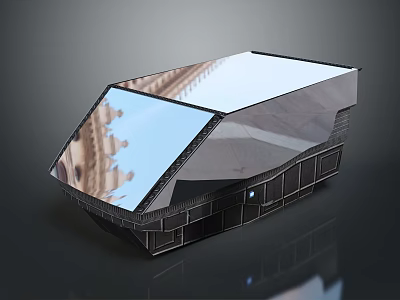 Modern Geometric Architectural Model With Reflective Glass Surface And Dark Structure 3d model