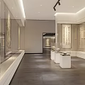 Modern Minimalist Cultural Center Exhibition Hall Featuring Calligraphy Paintings Glass Display Cases And Dark Flooring
