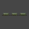 Old Green Freight Train Carriages With Rusty Metal Wheels And Connected Parts