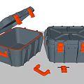 Durable Hardware Tool Storage Boxes With Orange Latches And Secure Closure 3d model