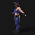 Woman Wearing Blue Police Hat Crop Top Tight Pants With Brown Belt Gloves Black Boots