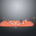 Cartoon Style Game Movie Characters on Red Running Track in Various Poses Preparing to Start