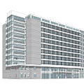 Modern Office Building Exterior Design With Glass Facade Light-colored Exterior And Greenery