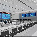 Modern Conference Room Interior With Multiple Workstations Large Wall Screens And Computer Monitors