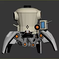 Projection Monitoring Robotic Device With White Body Mechanical Arms Orange Indicators And Blue Screen Module