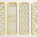 Carved Golden Openwork Panels With Multiple Different Geometric And Traditional Patterns 3d model