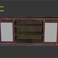 Wooden TV Stand With White Panel Cabinet Doors And Open Shelves