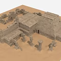 Ancient Stone Architectural Ruins with Columns and Block Structures on Sandy Terrain 3d model