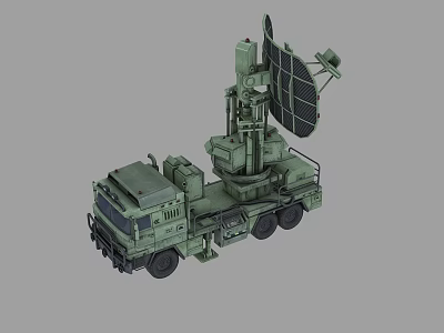 Green Military Functional Vehicle Equipped With Large Radar Antenna On Roof 3d model