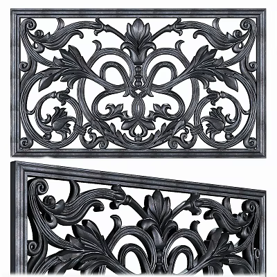 Black Carved Decorative Panels With Intricate Floral Scroll Patterns 3d model