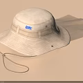 White Wide Brim Hat With Cabal Label And Gray Storage Bag 3d model