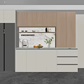 Modern Kitchen Wine Cabinet With Wooden Shelves And LED Lighting