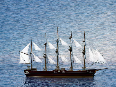 Tall Sailing Ship With White Sails Sailing On Blue Sea Water Surface 3d model Tall Sailing Ship With White Sails Sailing On Blue Sea Water Surface 3d model