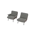 Modern Gray Fabric Leisure Chair With Button Tufted Back Wooden Armrests And Metal Legs