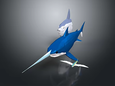 Aquatic Animal Blue Swordfish 3D Model With Long Bill And Dorsal Fin Features 3d model