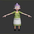 Cheerful Elderly Woman With Purple Hair Wearing Glasses Green Shirt And White Apron Arms Outstretched