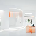 Modern Clothing Store Interior Featuring White Walls Orange Accents Clothing Racks Plants And Display Tables