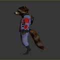 Sci Fi Game Movie Raccoon Character In Blue Red Uniform With Armor