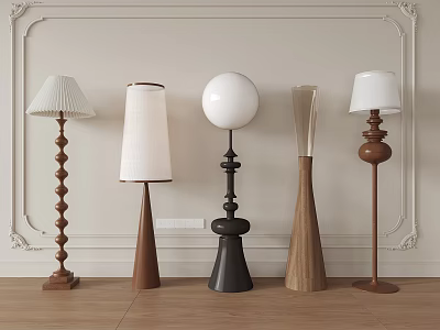 Modern Floor Lamps With Various Designs In Interior 3d model