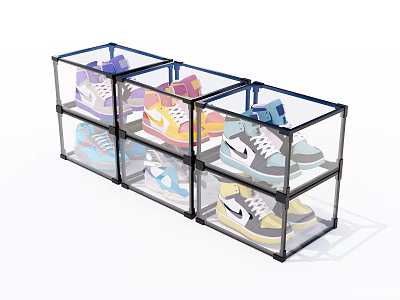 Transparent Stackable Shoe Storage Cabinet With Multiple Layers For Sneakers Organization 3d model