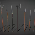 Ancient Polearm Weapons Collection With Spears Axes Halberds And Long Metal Blades