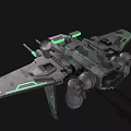 Futuristic Sci Fi Spaceship With Gray Body Green Glowing Cannons And Wings