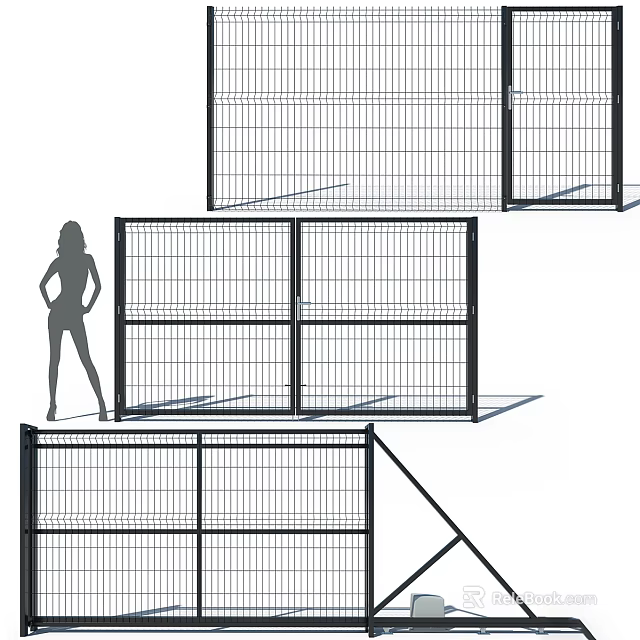 Metal Wire Fence With Grid Design And Multiple Panels For Home Safety 3d model 