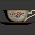 Vintage Porcelain Teacup And Saucer With Floral Pattern And Gold Trim