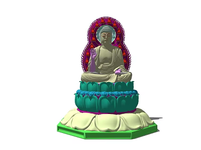 Intricate Buddha Sculpture Carving With Lotus Base And Colorful Details 3d model
