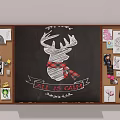 Decorative Wall Pendants On Chalkboard With Deer Head Plaid Scarf And Corkboard Notes
