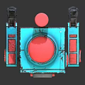 Cartoon Style Blue Red Mechanical Robot Character With Camera Eye And Legs