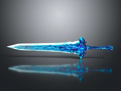 Blue Crystal Encrusted Fantasy Sword With Elaborate Design And Shiny Surface 3d model
