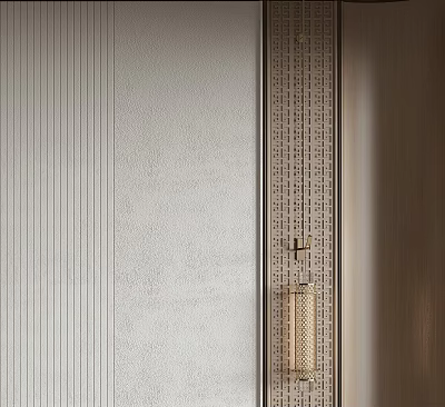 Modern Wall Paneling With Textured Light Gray Vertical Stripes And Wooden Frame Interior Design 3d model