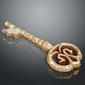 Decorative Golden Key With Intricate Carvings And Vintage Design For Home Use