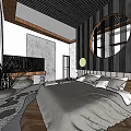 Elegant Hotel Guest Room Interior With Wooden Decor Sofa Coffee Table And Fireplace