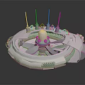 Futuristic Industrial Equipment with Circular Structure Central Sphere Antennas and Turbine Blades