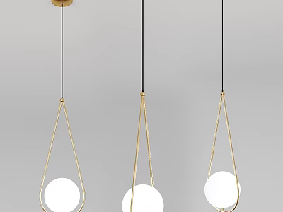 Modern Three Chandeliers With Gold Frame Black Hanging Cords And White Spherical Lamps 3d model