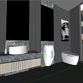 Modern Public Restroom Interior With Marble Counter LED Lighting And Sanitary Fixtures