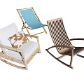 Various Lounge Chairs With Wooden Frames Canvas Seats And Striped Patterns