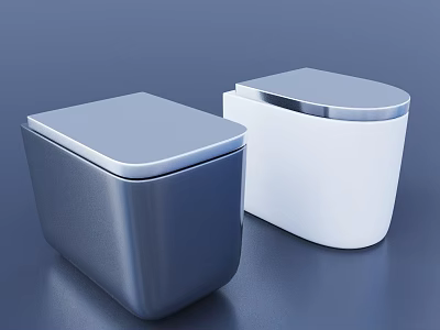 Two Blue And White Modern Toilets Featuring Sleek Design And Smooth Surface 3d model